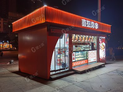 捷士通生產(chǎn)的炸串商亭售賣亭是一個尺寸為3乘6米的商業(yè)設(shè)施，專門用于銷售炸